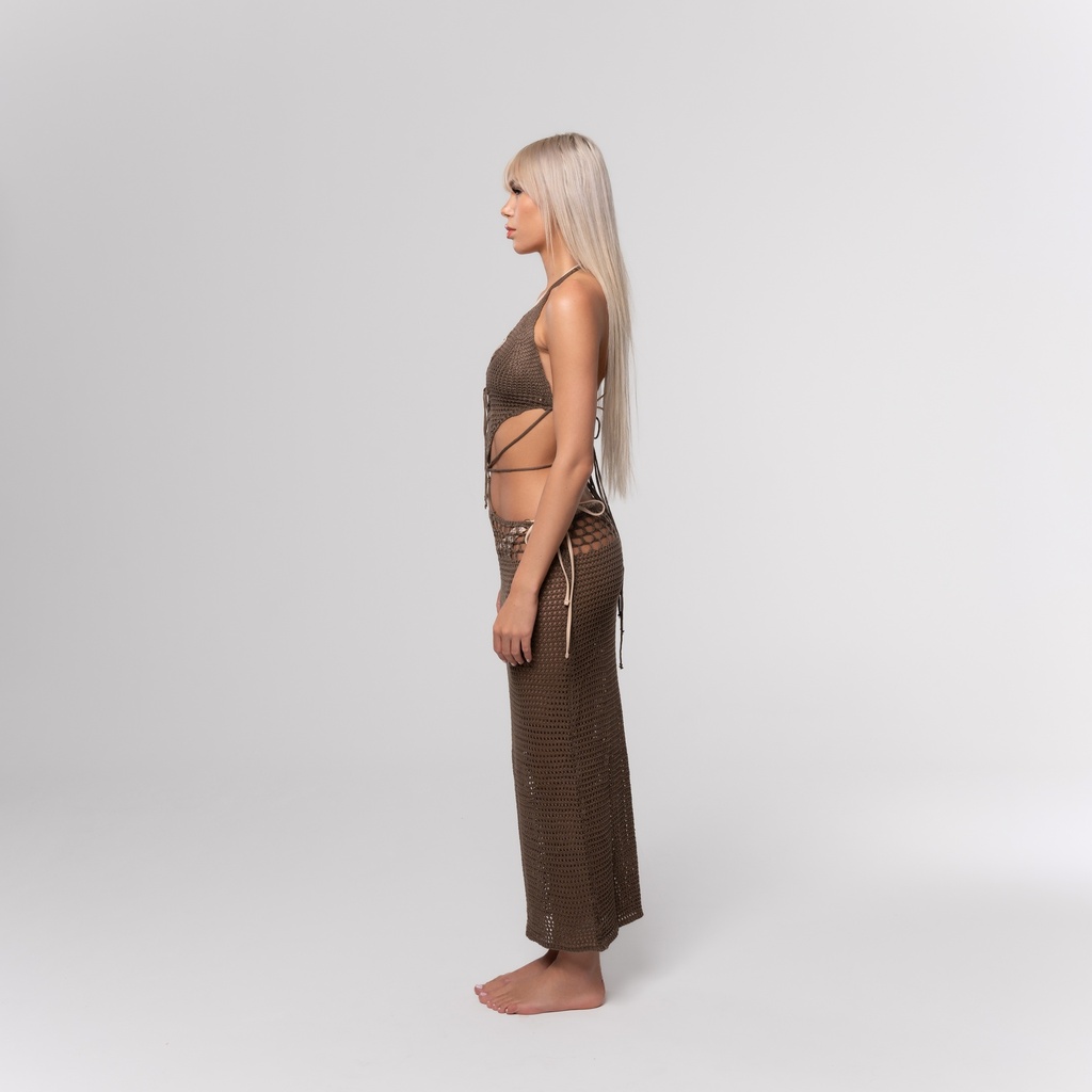 Khaki Crochet Cut Out Dress side