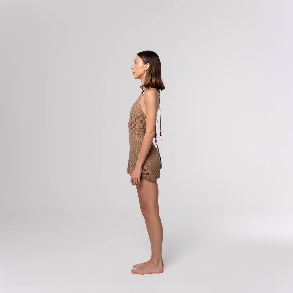 Khaki Crochet Mini Dress